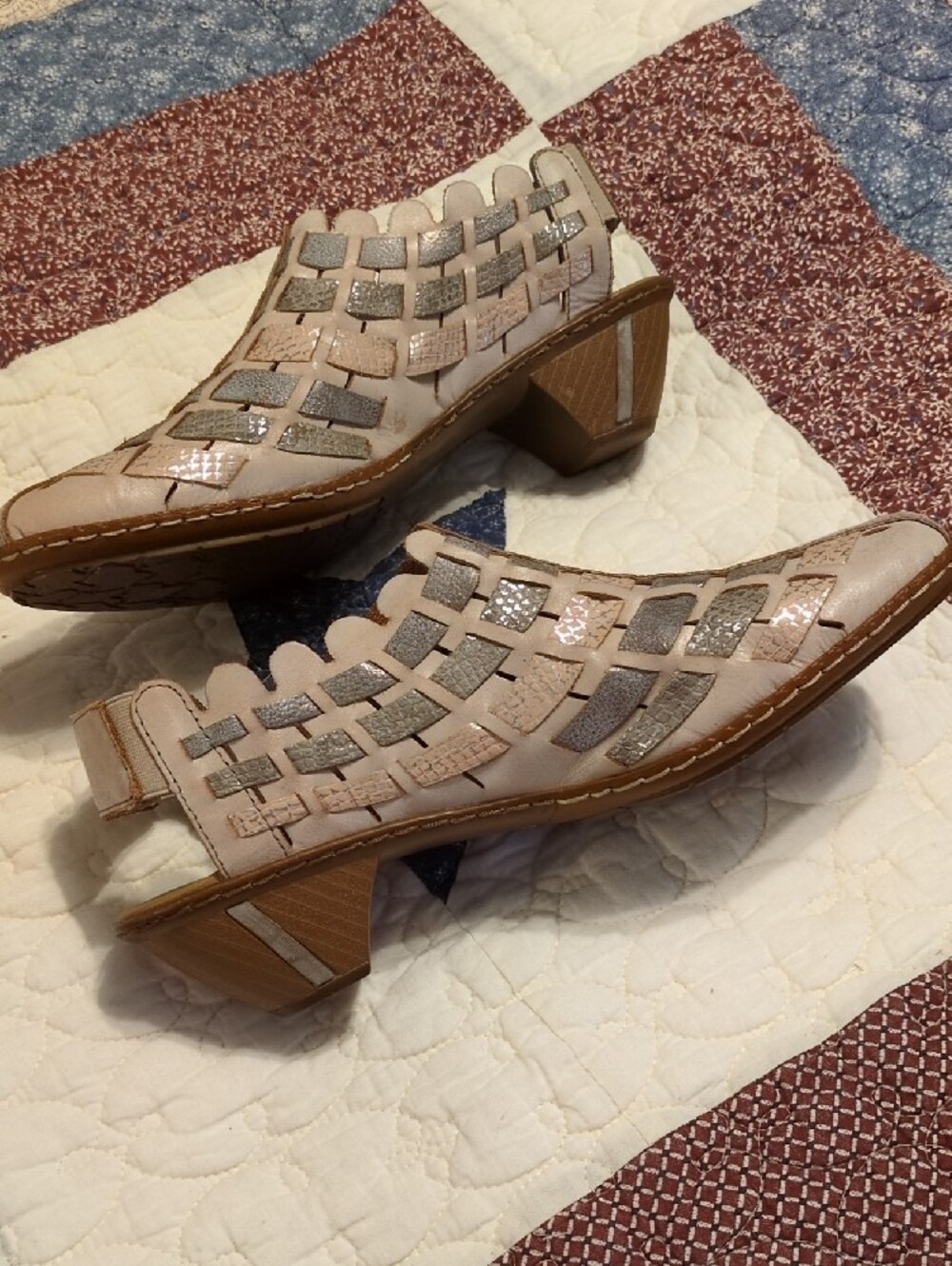 Rieker Women's Blush and Taupe Woven Slingback Clogs - Picture 2 of 8